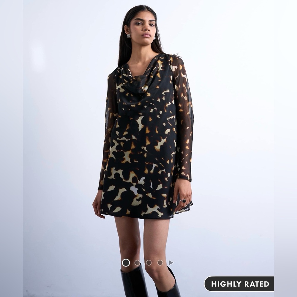 Topshop long sleeve cowl neck mini tea dress in tortoise print SIZE 4
